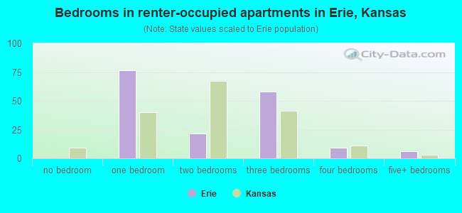 Bedrooms in renter-occupied apartments in Erie, Kansas