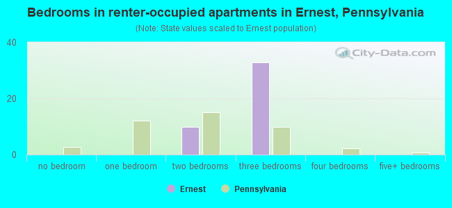 Bedrooms in renter-occupied apartments in Ernest, Pennsylvania