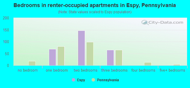Bedrooms in renter-occupied apartments in Espy, Pennsylvania