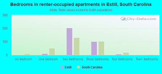 Bedrooms in renter-occupied apartments in Estill, South Carolina