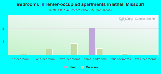 Bedrooms in renter-occupied apartments in Ethel, Missouri