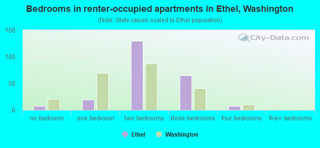 Bedrooms in renter-occupied apartments in Ethel, Washington