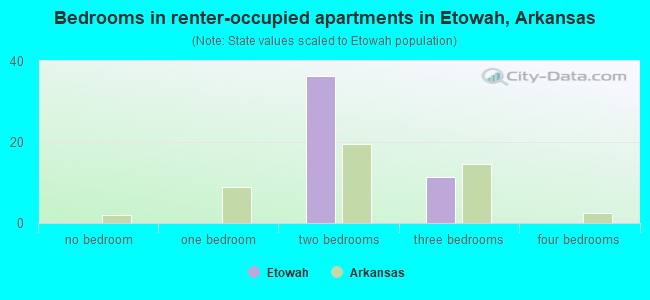 Bedrooms in renter-occupied apartments in Etowah, Arkansas