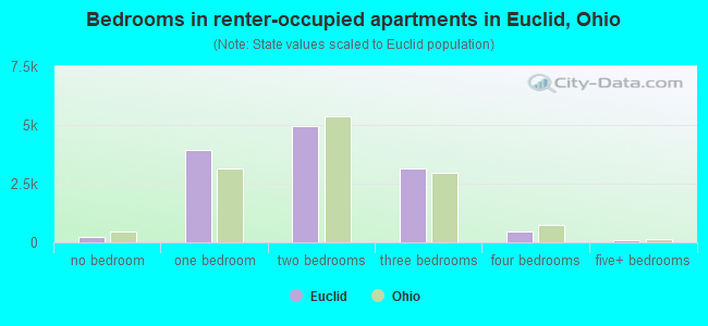 Bedrooms in renter-occupied apartments in Euclid, Ohio
