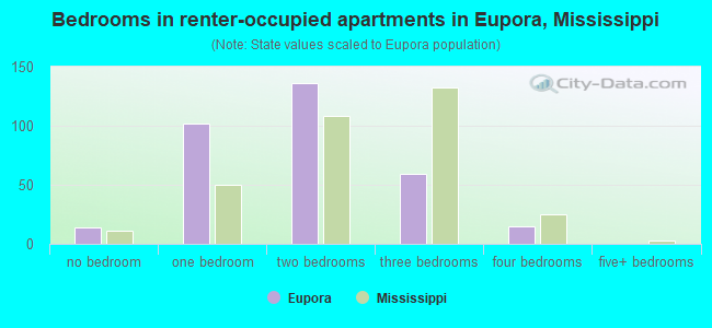 Bedrooms in renter-occupied apartments in Eupora, Mississippi