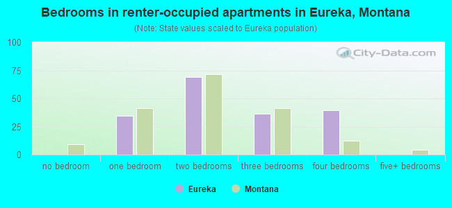 Bedrooms in renter-occupied apartments in Eureka, Montana