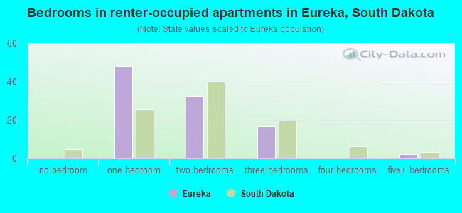 Bedrooms in renter-occupied apartments in Eureka, South Dakota