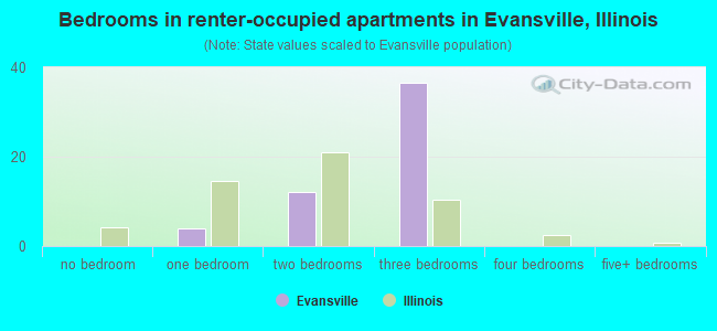 Bedrooms in renter-occupied apartments in Evansville, Illinois