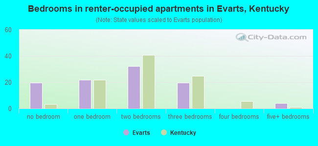 Bedrooms in renter-occupied apartments in Evarts, Kentucky