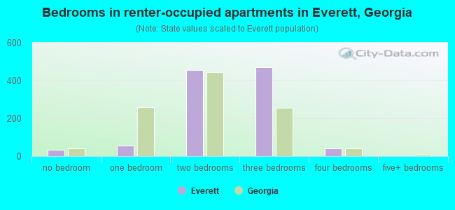 Bedrooms in renter-occupied apartments in Everett, Georgia