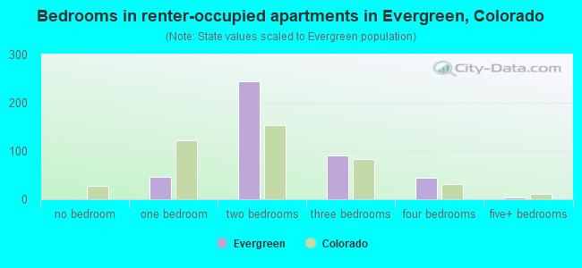Bedrooms in renter-occupied apartments in Evergreen, Colorado
