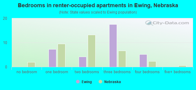 Bedrooms in renter-occupied apartments in Ewing, Nebraska