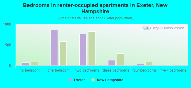 Bedrooms in renter-occupied apartments in Exeter, New Hampshire