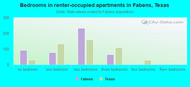 Bedrooms in renter-occupied apartments in Fabens, Texas