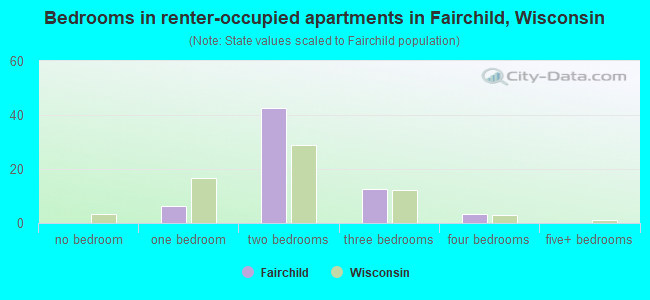 Bedrooms in renter-occupied apartments in Fairchild, Wisconsin