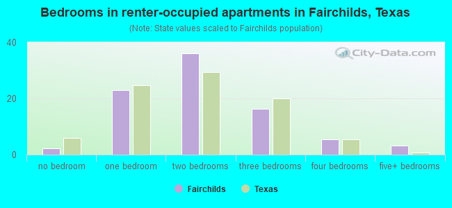 Bedrooms in renter-occupied apartments in Fairchilds, Texas