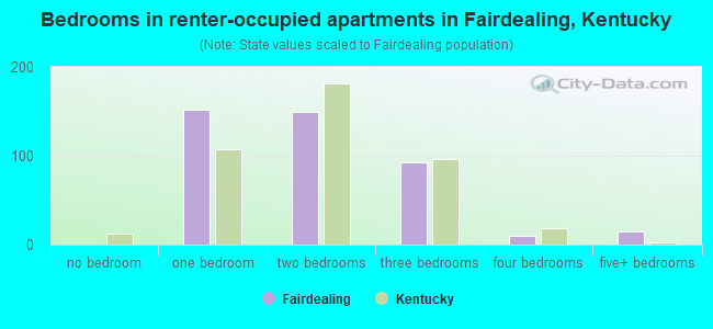 Bedrooms in renter-occupied apartments in Fairdealing, Kentucky