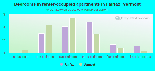 Bedrooms in renter-occupied apartments in Fairfax, Vermont