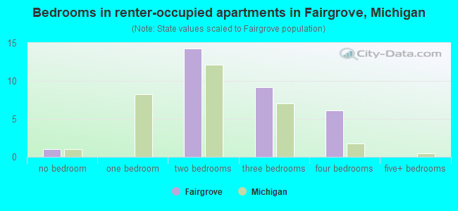 Bedrooms in renter-occupied apartments in Fairgrove, Michigan