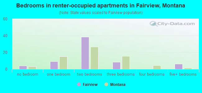 Bedrooms in renter-occupied apartments in Fairview, Montana