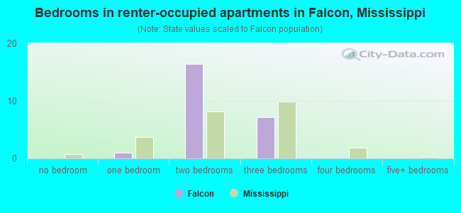 Bedrooms in renter-occupied apartments in Falcon, Mississippi