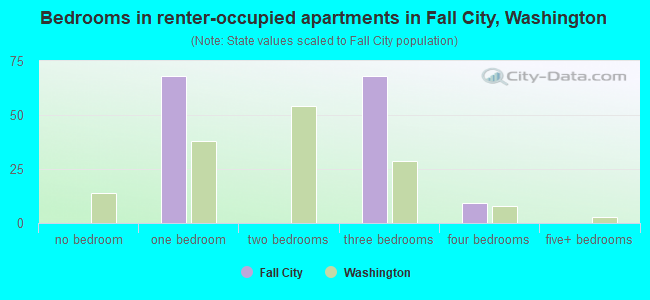 Bedrooms in renter-occupied apartments in Fall City, Washington