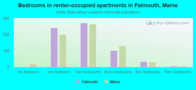Bedrooms in renter-occupied apartments in Falmouth, Maine