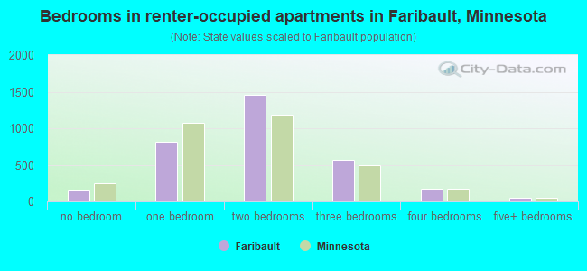 Bedrooms in renter-occupied apartments in Faribault, Minnesota