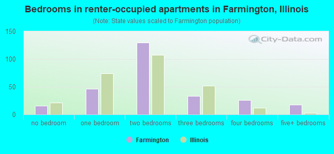 Bedrooms in renter-occupied apartments in Farmington, Illinois