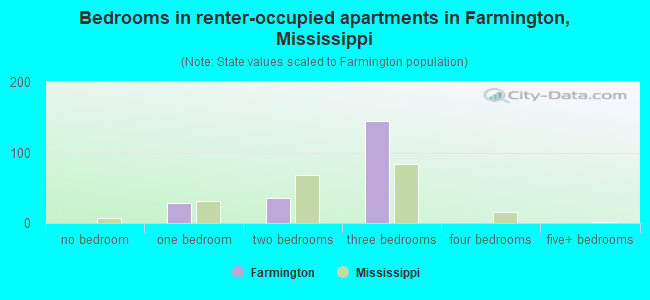 Bedrooms in renter-occupied apartments in Farmington, Mississippi