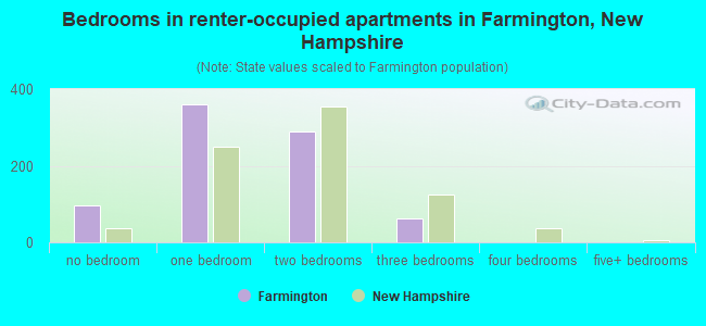 Bedrooms in renter-occupied apartments in Farmington, New Hampshire