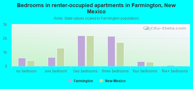 Bedrooms in renter-occupied apartments in Farmington, New Mexico