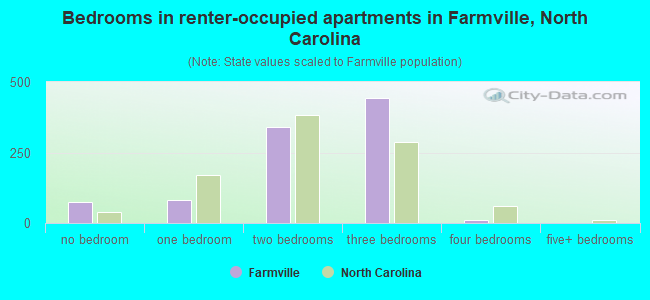 Bedrooms in renter-occupied apartments in Farmville, North Carolina