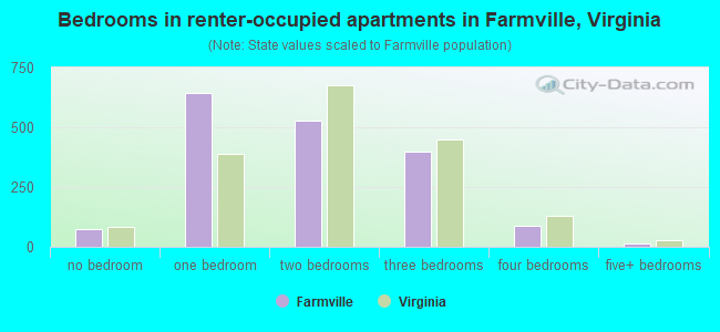 Bedrooms in renter-occupied apartments in Farmville, Virginia