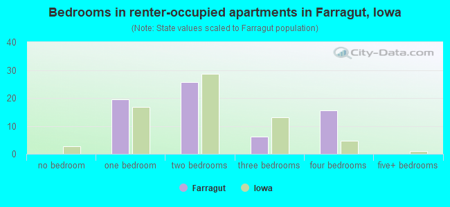 Bedrooms in renter-occupied apartments in Farragut, Iowa