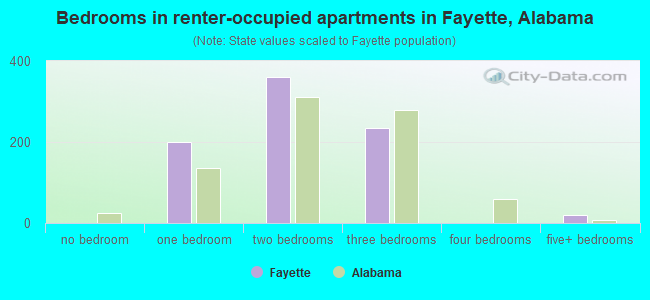 Bedrooms in renter-occupied apartments in Fayette, Alabama
