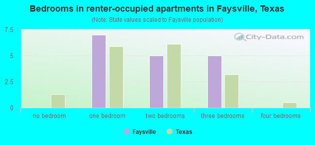 Bedrooms in renter-occupied apartments in Faysville, Texas