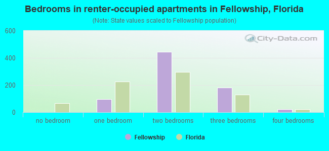 Bedrooms in renter-occupied apartments in Fellowship, Florida