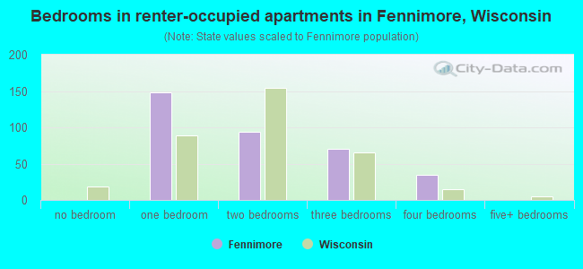 Bedrooms in renter-occupied apartments in Fennimore, Wisconsin