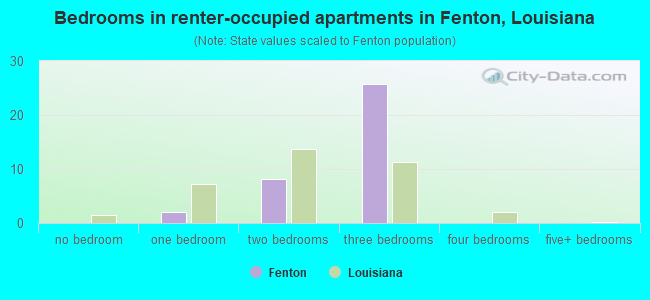 Bedrooms in renter-occupied apartments in Fenton, Louisiana