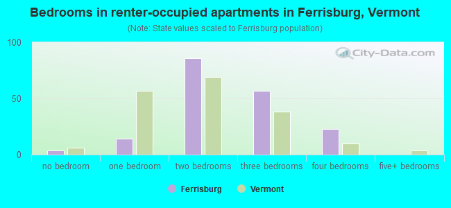 Bedrooms in renter-occupied apartments in Ferrisburg, Vermont