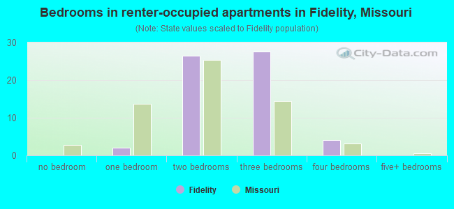 Bedrooms in renter-occupied apartments in Fidelity, Missouri