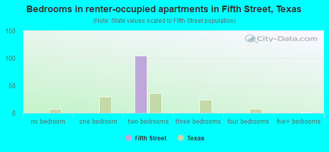 Bedrooms in renter-occupied apartments in Fifth Street, Texas