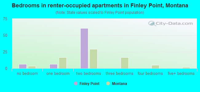 Bedrooms in renter-occupied apartments in Finley Point, Montana