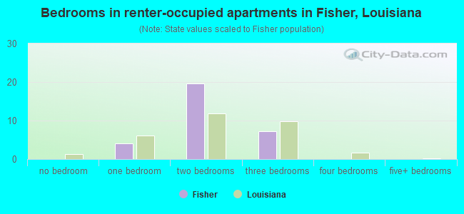 Bedrooms in renter-occupied apartments in Fisher, Louisiana