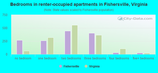 Bedrooms in renter-occupied apartments in Fishersville, Virginia
