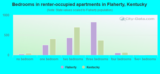 Bedrooms in renter-occupied apartments in Flaherty, Kentucky