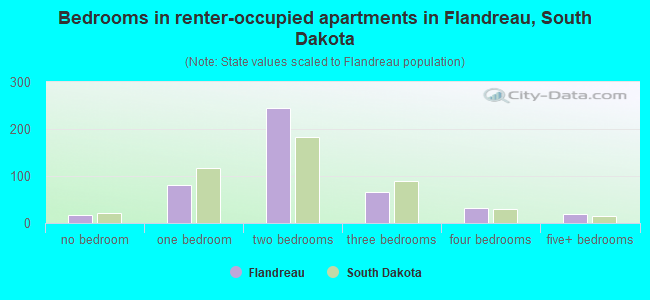 Bedrooms in renter-occupied apartments in Flandreau, South Dakota