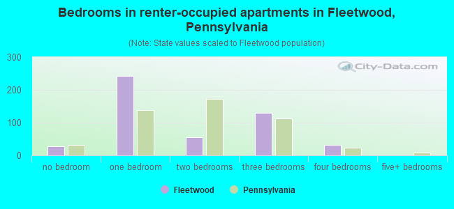 Bedrooms in renter-occupied apartments in Fleetwood, Pennsylvania