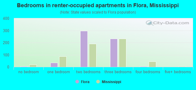 Bedrooms in renter-occupied apartments in Flora, Mississippi